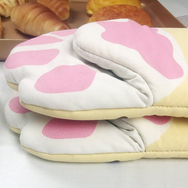1PC 3D Cartoon Animal Cat Paws Oven Mitts Long Cotton Baking Insulation Microwave Heat Resistant Non 4 - Cat Paw Gloves