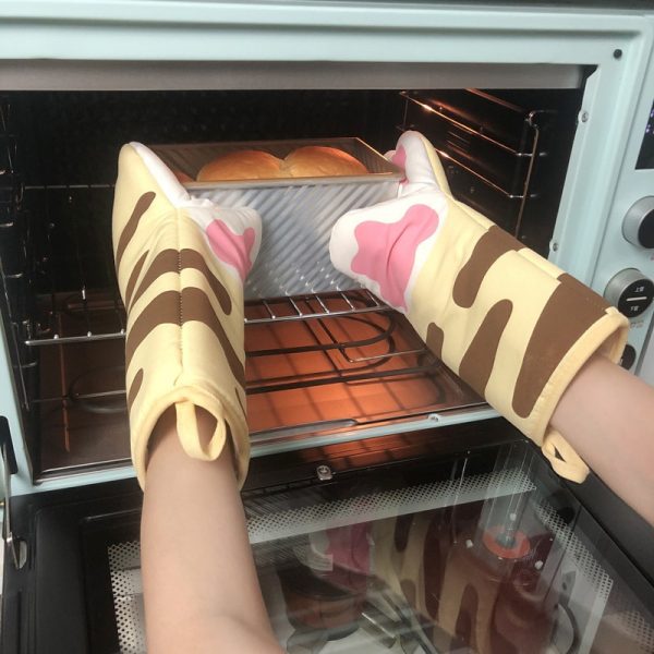 1PC 3D Cartoon Animal Cat Paws Oven Mitts Long Cotton Baking Insulation Microwave Heat Resistant Non 5 - Cat Paw Gloves