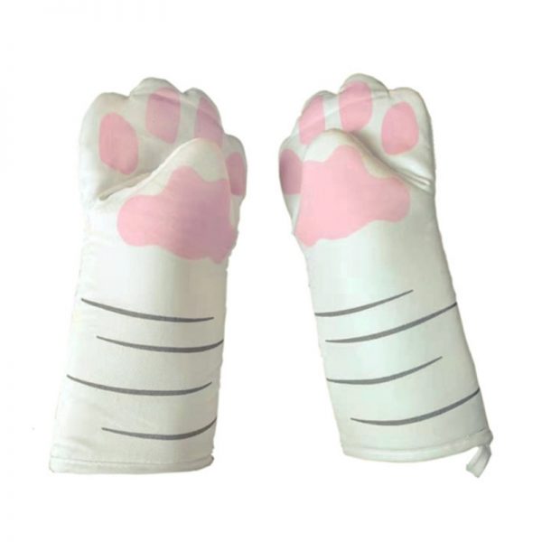1PC Cute Cartoon Cat Paws Oven Mitts Long Cotton Baking Insulation Microwave Heat Resistant Non slip 2 - Cat Paw Gloves