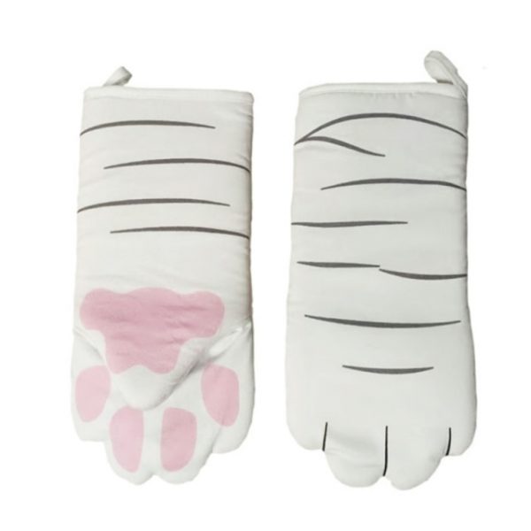 1PC Cute Cartoon Cat Paws Oven Mitts Long Cotton Baking Insulation Microwave Heat Resistant Non - Cat Paw Gloves