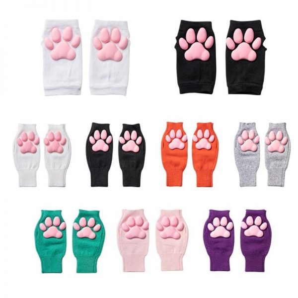 1Pair UV Sun Protection Stretchy Cute Cat Claw Fingerless Sleeves Tattoo Cover Up Outdoor Sports Arm 4 - Cat Paw Gloves