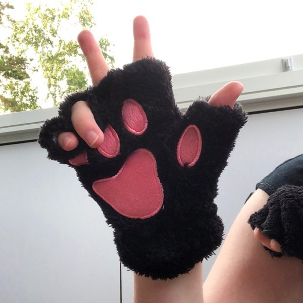 New Winter Gloves Women Bear Plush Cat Paw Claw Gloves Cute Kitten Fingerless Mittens Christmas Halloween 2 - Cat Paw Gloves