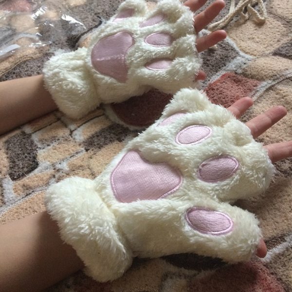 New Winter Gloves Women Bear Plush Cat Paw Claw Gloves Cute Kitten Fingerless Mittens Christmas Halloween 5 - Cat Paw Gloves