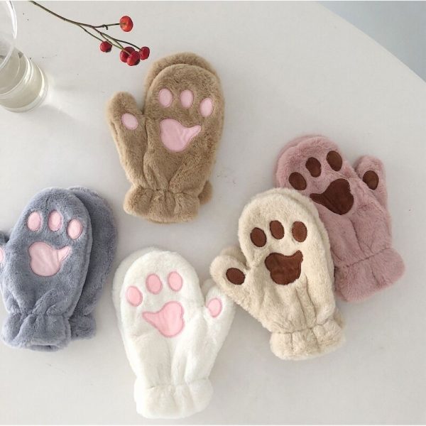 Plush Cat Claw Mittens Cute Fluffy Animal Paw Gloves Winter Gloves Halloween Costume Cosplay Party Full 1 - Cat Paw Gloves