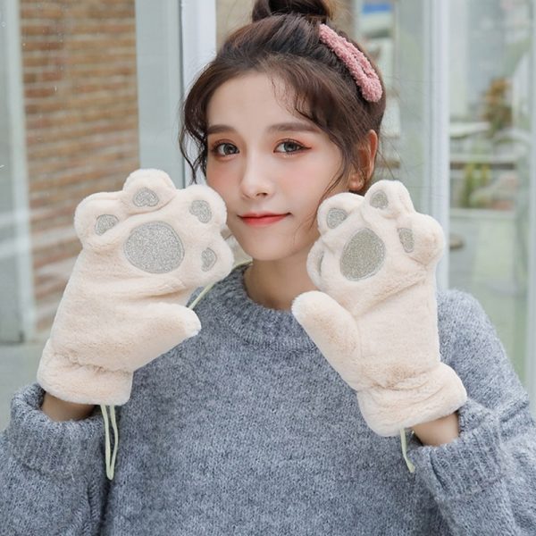 Plush Cat Claw Mittens Cute Fluffy Animal Paw Gloves Winter Gloves Halloween Costume Cosplay Party Full 4 - Cat Paw Gloves