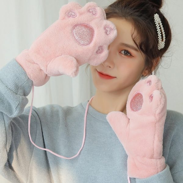 Plush Cat Claw Mittens Cute Fluffy Animal Paw Gloves Winter Gloves Halloween Costume Cosplay Party Full 5 - Cat Paw Gloves